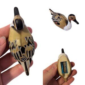 Vintage Painted Duck Pencil Sharpener 1970s Mallard Office Figurine Brown Black
